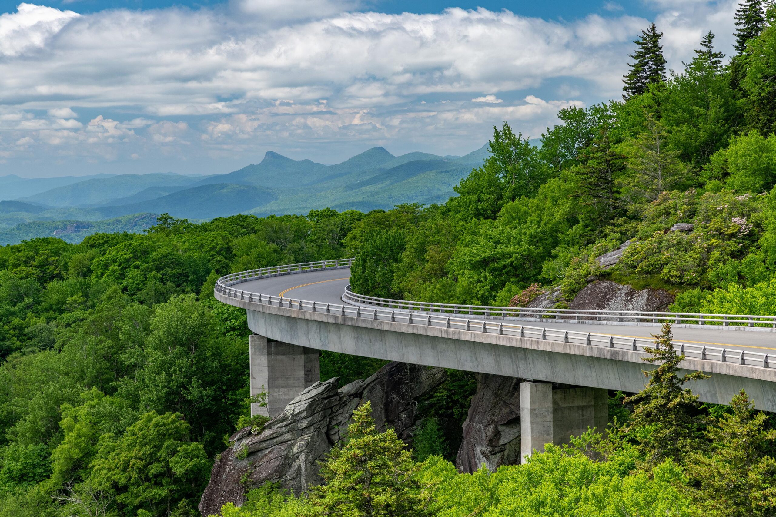 Linn Cove Viaduct curving along a mountainside on the Blue Ridge Parkway