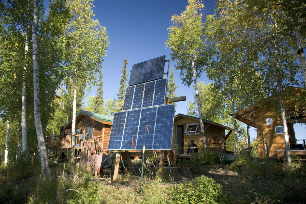 Off-grid solar panels at Kanuti Lake Camp, Alaska. U.S. Fish and Wildlife Service / Steve Hillebrand. Public domain.